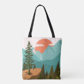 Tote Bag Modern Abstract Forest, Mountains, and Sunrise (Dos)