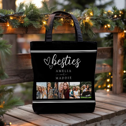 Tote Bag Modern Besties Photo Collage Black and White