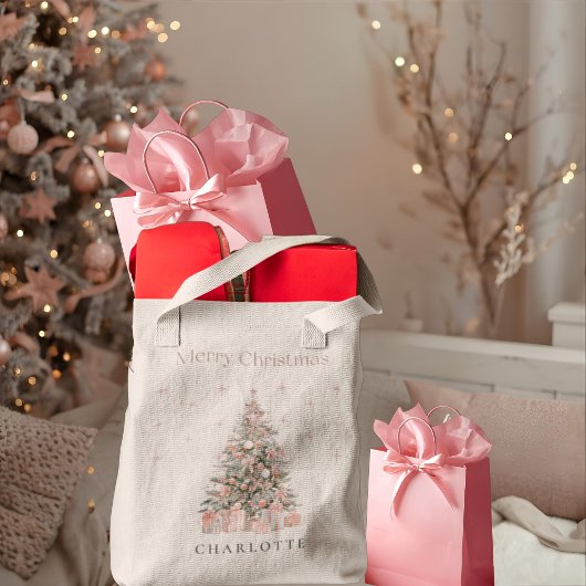 Tote Bag Modern Blush Christmas Tree Personalized Holiday 