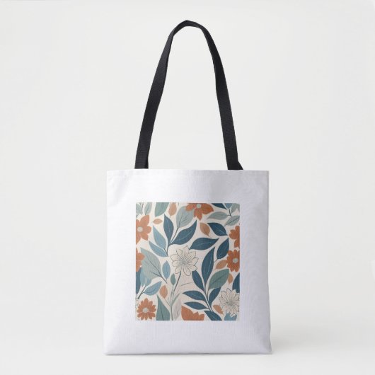 Tote Bag Modern Botanical Blooms – Terracotta & Blue (Devant)