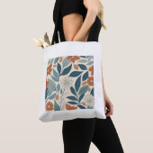 Tote Bag Modern Botanical Blooms – Terracotta & Blue (De près)