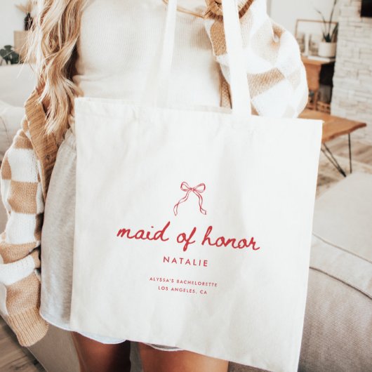 Tote Bag Modern Coquette Script Custom Maid of Honor