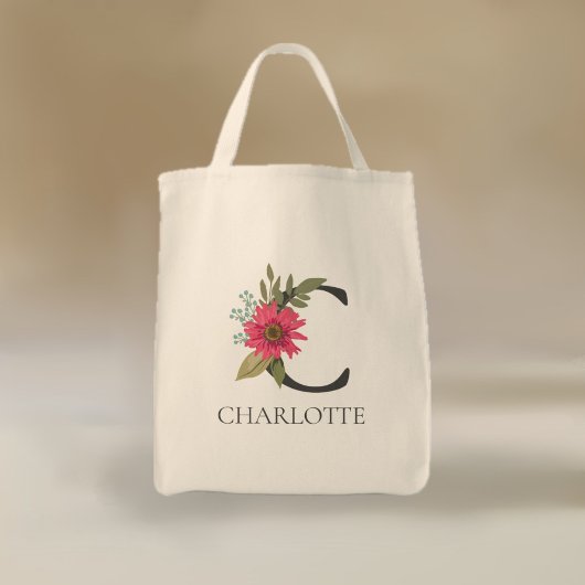 Tote Bag Modern Floral Customizable Monogrammed 