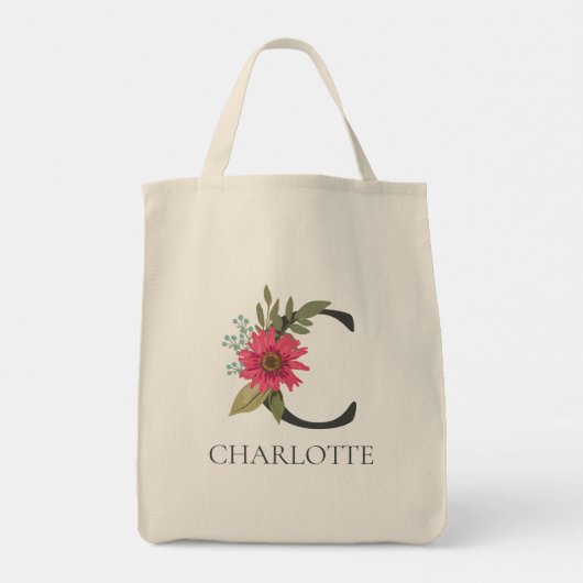 Tote Bag Modern Floral Customizable Monogrammed  (Dos)