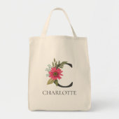 Tote Bag Modern Floral Customizable Monogrammed  (Devant)