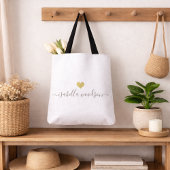 Tote Bag Modern Gold Heart Script Name