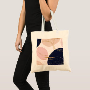 Tote Bag Modern Gold Strokes & Circles Minimal Pink Design