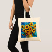 Tote Bag Modern Impasto Sunflowers Blue and Yellow Art  (Devant (produit))