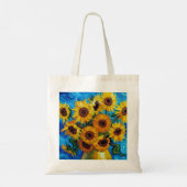 Tote Bag Modern Impasto Sunflowers Blue and Yellow Art  (Dos)