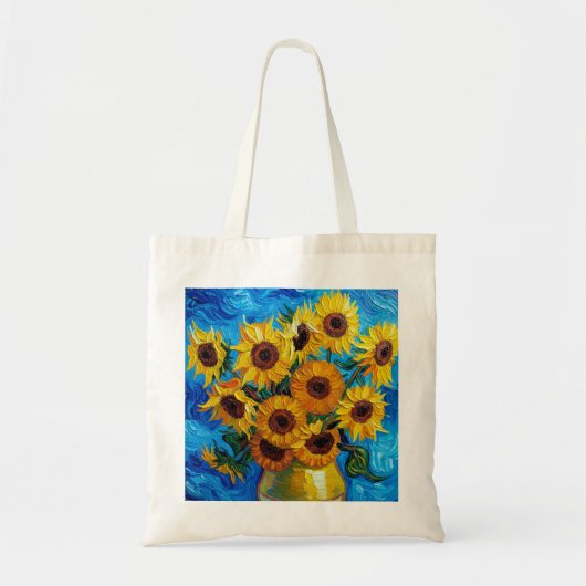 Tote Bag Modern Impasto Sunflowers Blue and Yellow Art  (Devant)