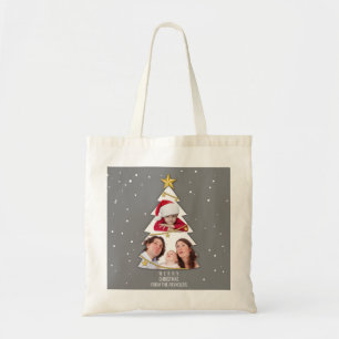 Tote Bag Modern Merry Christmas Tree Photo Collage Gray
