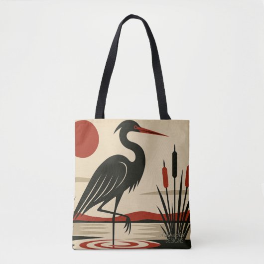 Tote Bag Modern Minimalist Heron by the Lake (Devant)