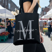 Tote Bag Modern Monogram Minimal Black White