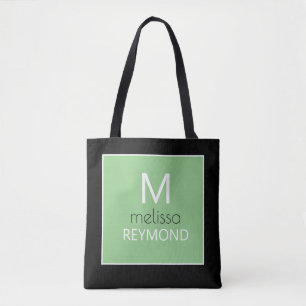Tote Bag modern monogram sage green black