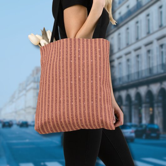 Tote Bag Modern Orange Mango Glitter Style Vertical Stripes