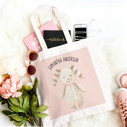 Tote Bag Modern Pastel Pink Bunny
