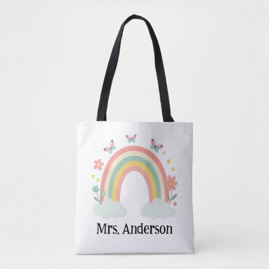 Tote Bag Modern Pastel Rainbow Personalized Teacher Gift (Devant)