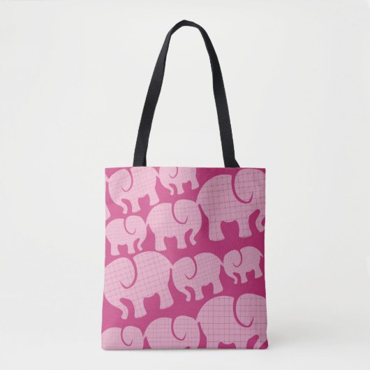 Tote Bag Modern Pink Checked Elephant Pattern (Devant)