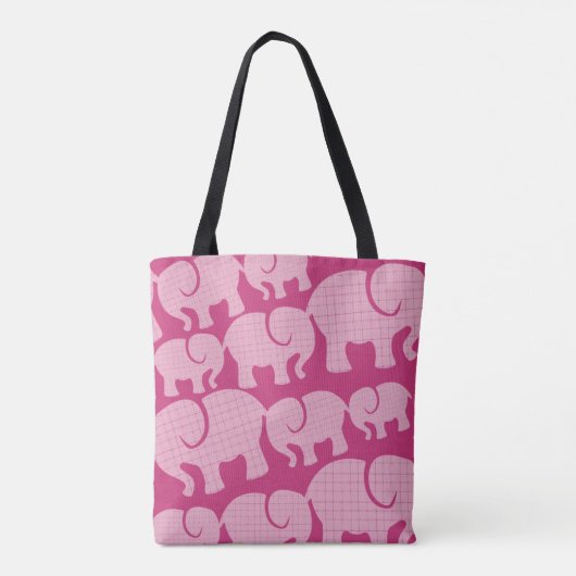 Tote Bag Modern Pink Checked Elephant Pattern (Dos)