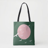 Tote Bag Modern Pink Sun & Birds Minimalist Art (Devant)