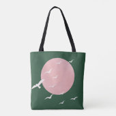 Tote Bag Modern Pink Sun & Birds Minimalist Art (Dos)