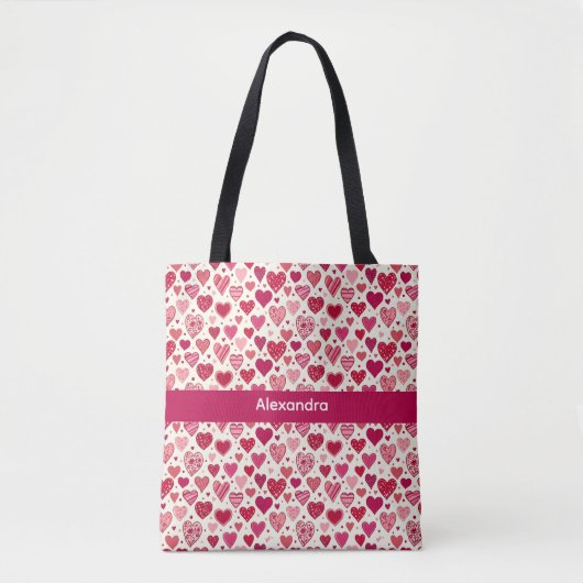 Tote Bag Modern Red & Pink Hearts Pattern (Devant)