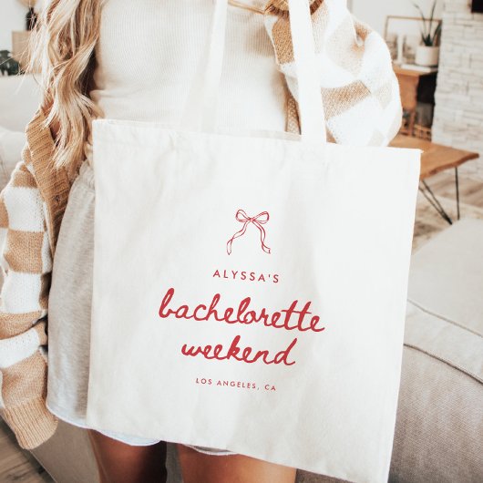 Tote Bag Modern Script Coquette Bow Bachelorette Weekend