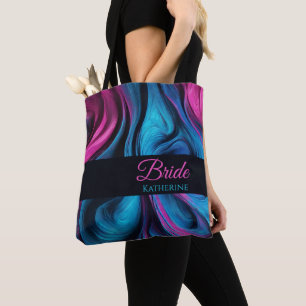 Tote Bag Moderne Abstrait-bleu et rose-mariée-