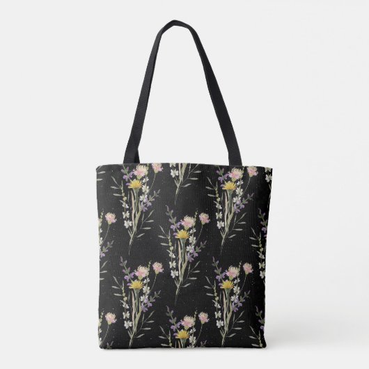 Tote Bag Moderne Black Floral Pays Fleurs sauvages Jeter Pi (Dos)