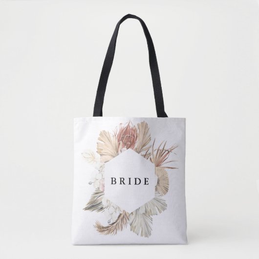 Tote Bag Moderne Blanc Élégant Pampas Herbe Jungle tropical (Devant)