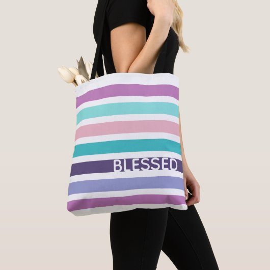 Tote Bag Moderne BLESSEE Pastel Striped Christian (De près)
