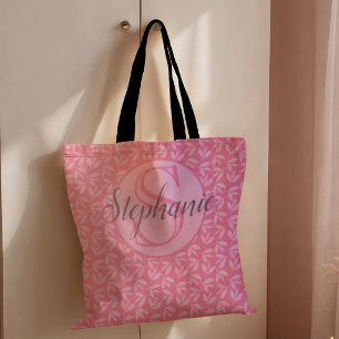 Tote Bag Moderne Botanique Monogramme rose