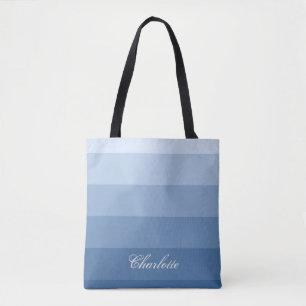 Tote Bag Moderne Calme Dégradé Bleu Rayures Nom personnalis