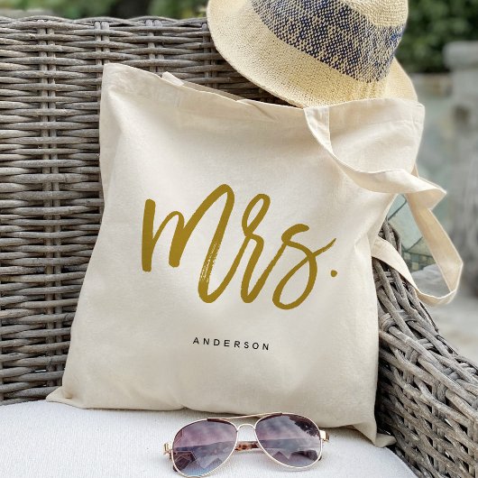 Tote Bag Moderne Chic Gold Mme calligraphie