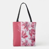 Tote Bag Moderne Chic Rouge Tropical Floral Nom personnalis (Dos)