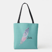 Tote Bag Moderne couleur turquoise et plume rose (Dos)