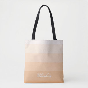 Tote Bag Moderne Dégradé Calme Rayures de Pêche Nom Personn