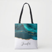 Tote Bag Moderne Design Turquoise Agate & Gold Ribbon sur B (Devant)