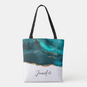 Tote Bag Moderne Design Turquoise Agate & Gold Ribbon sur B (Dos)