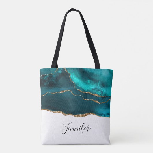 Tote Bag Moderne Design Turquoise Agate & Gold Ribbon sur B (Dos)