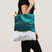 Tote Bag Moderne Design Turquoise Agate & Gold Ribbon sur B (De près)