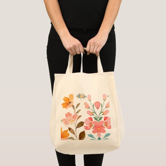 Tote Bag Moderne Élégant Aquarelle Rose (Devant (produit))