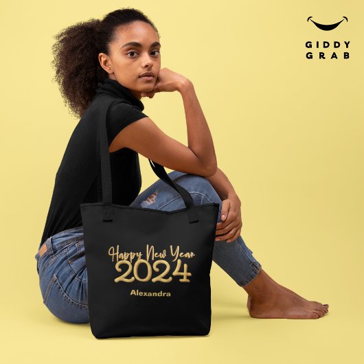 Tote Bag Moderne Elegant Bonne Année 2024 Noir