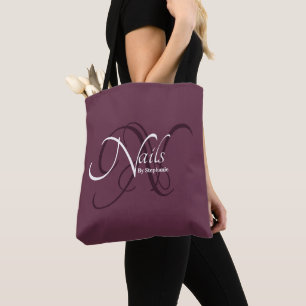 Tote Bag Moderne Élégant Monogramme prune profonde Artiste