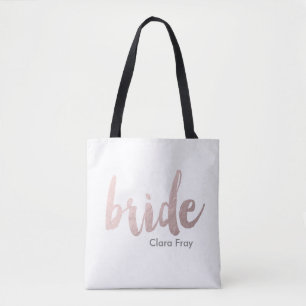 Tote Bag moderne élégante claire fausse mariée or rose