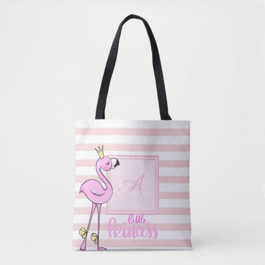 Tote Bag Moderne fille rose flamant,rayé,monogramme (Devant)