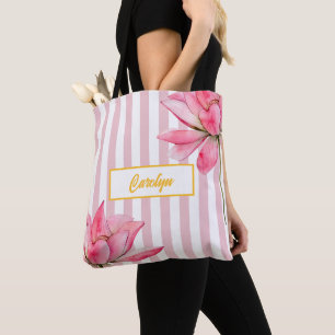Tote Bag Moderne Fleur de Lotus Rose Élégante Demoiselle d'