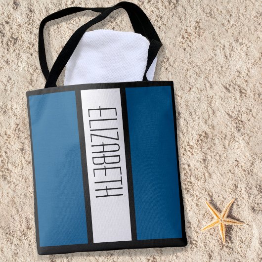 Tote Bag Moderne Gras Bloc Personnalisé Nom Classique Bleu