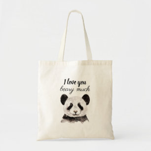 Tote Bag Moderne Je T'Aime Beary Beaucoup Panda Noir Et Bla