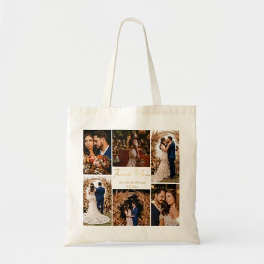 Tote Bag moderne merci 6 photos collage mariage golden (Devant)